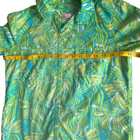 Lilly Pulitzer Green Blue Floral Button Down Shirt Women’s Size S - Picture 4 of 6